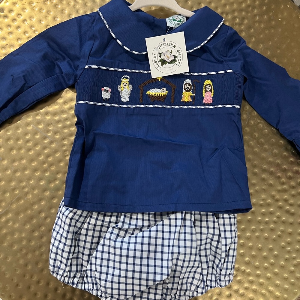 Blue smocked nativity set 24 month NWT